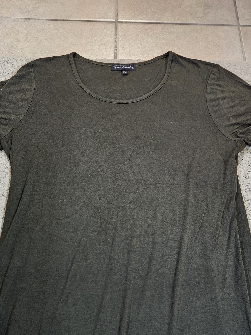 French Atmosphere Olive Green Short Sleeve Maxi Dress with Side Slits Size 1X - Picture 3 of 10
